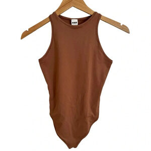 Victoria’s Secret Small Brown Base Layer Thong Bodysuit High Neck Keyhole Back